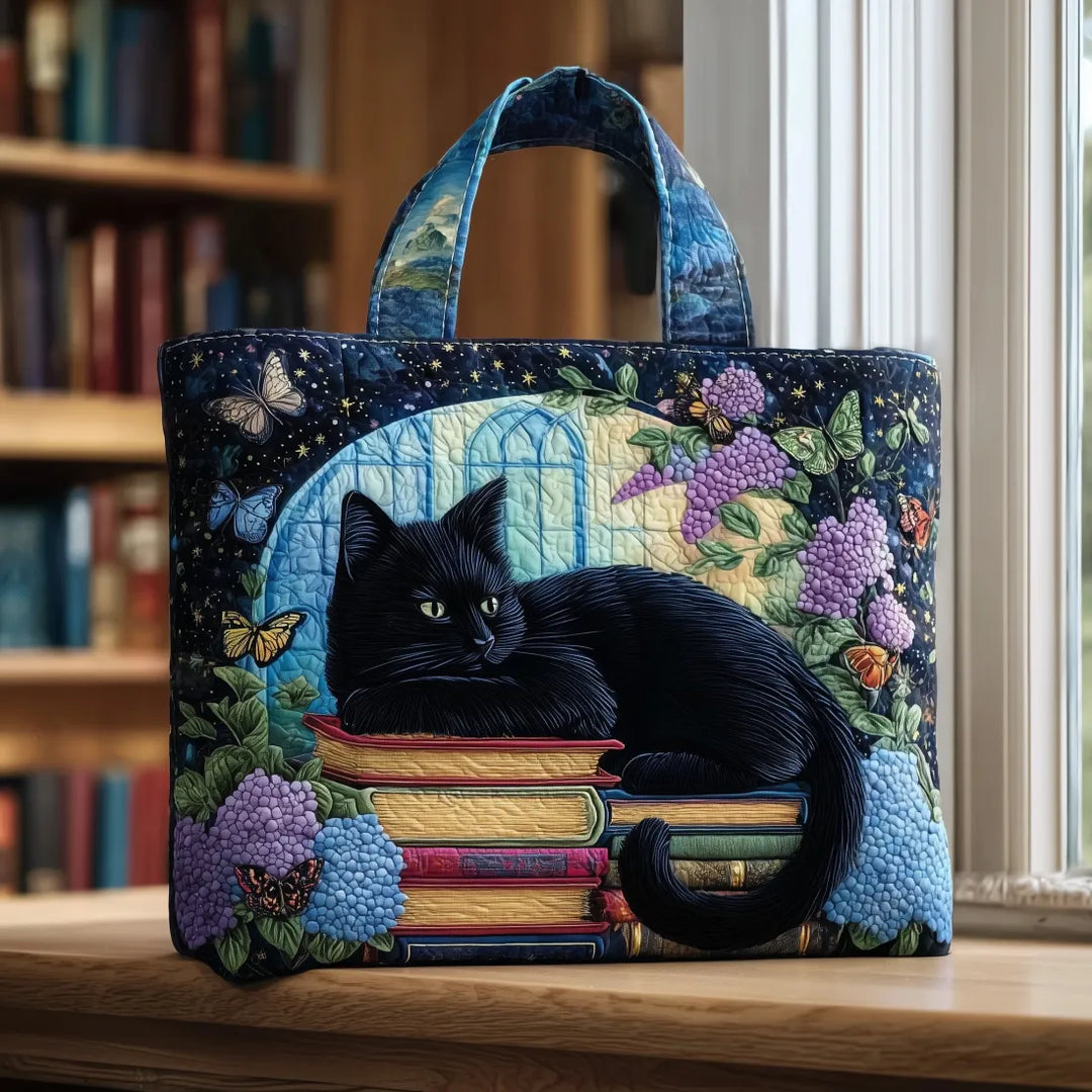 Handcrafted Tote Bag - Black Cat Amongst Books