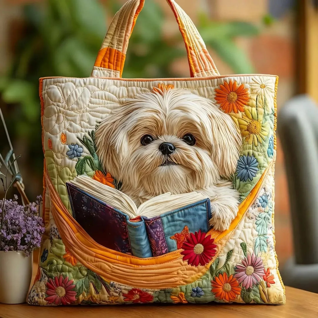 Artisan Bag - Shih Tzu Surrounded by Books and Blooms