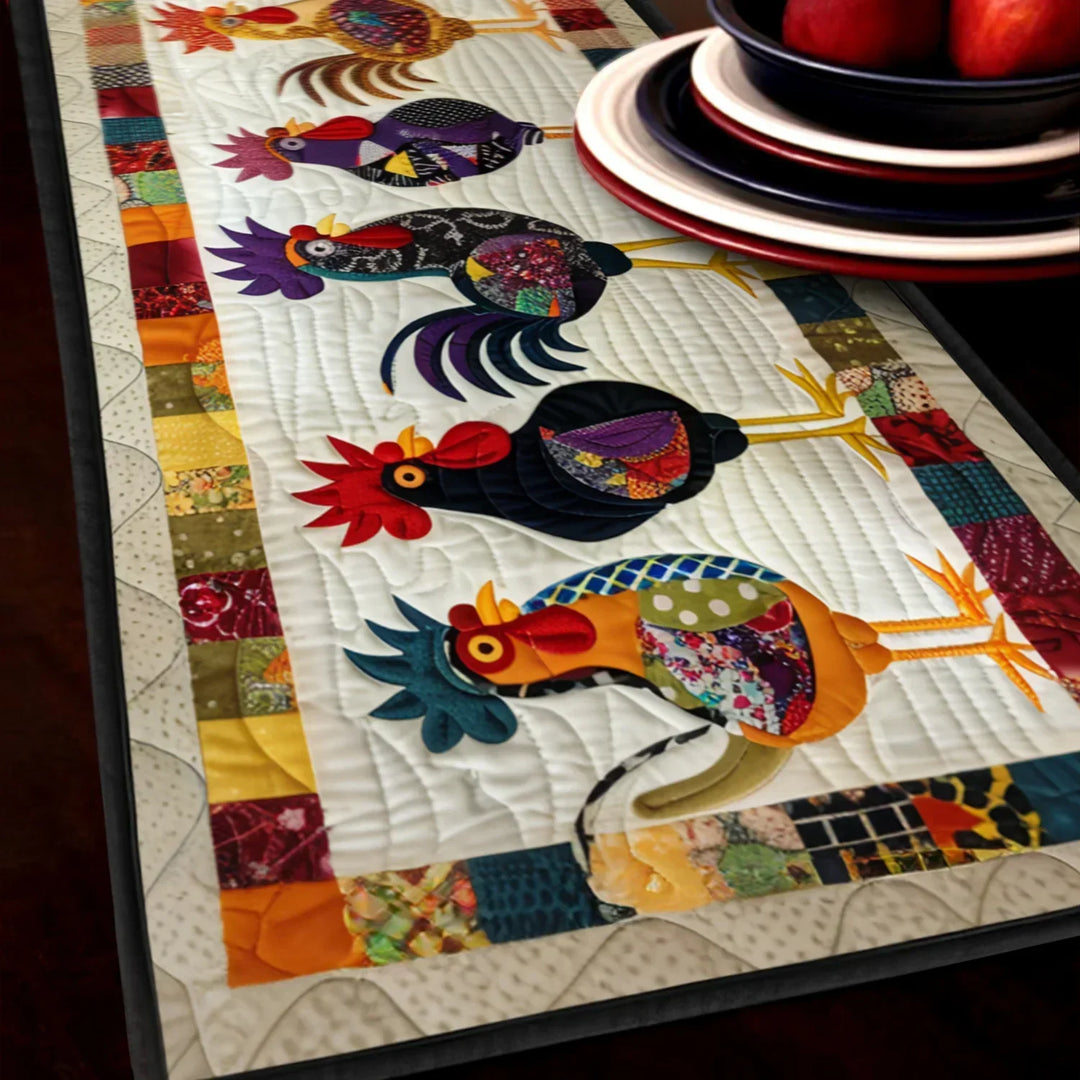 Rooster Parade Quilted Tablecloth