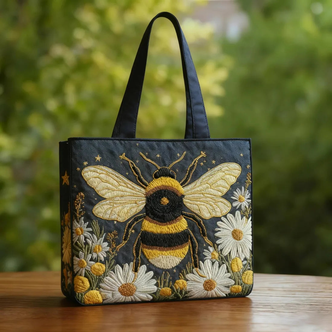 Handmade Bag with Daisies and Stars