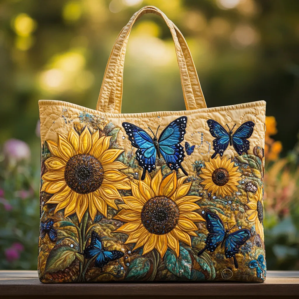 Handcrafted Tote Bag - Sunflower & Blue Butterfly Design