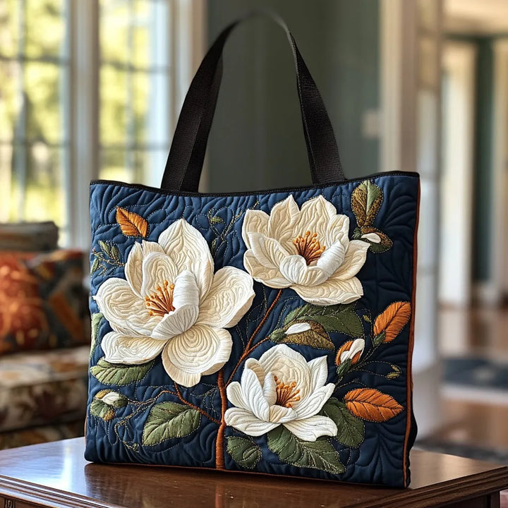 Handcrafted Quilted Tote - Elegant Magnolia Design