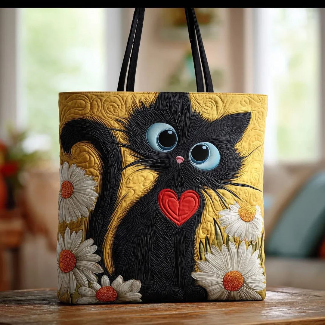 Artisan Tote - Black Cat Design with Daisies