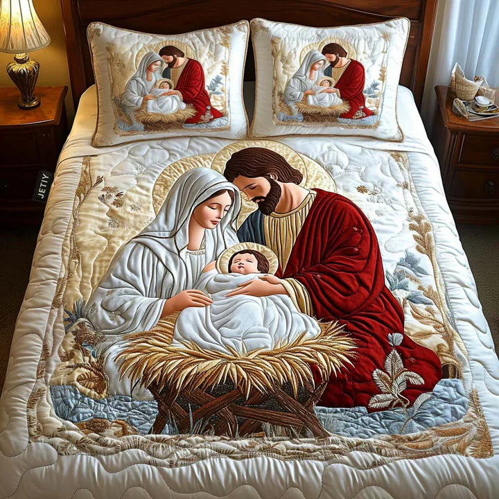 3-Piece Quilted Bedding Set - Enchanting Santa Claus Design