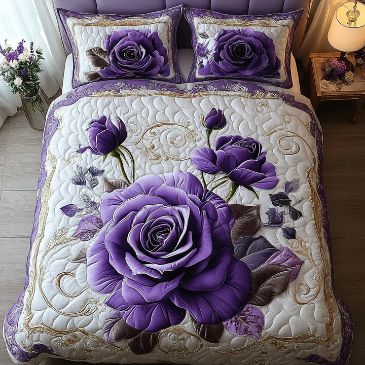 Plum Pink 3-Piece Quilted Bedding Set