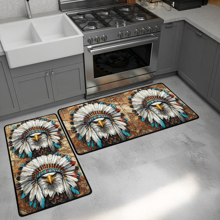 Yara Natural Kitchen Mat with Feather and Atmosphere Design