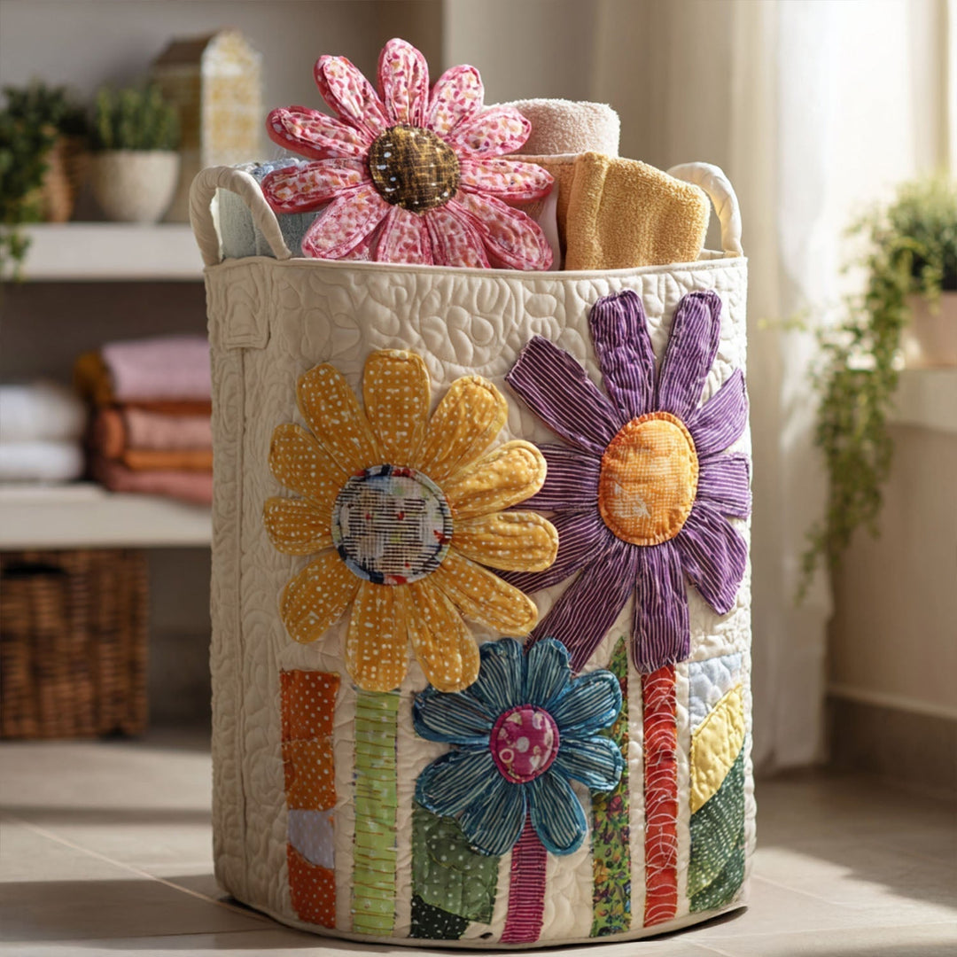 Vintage Floral Upholstered Laundry Basket