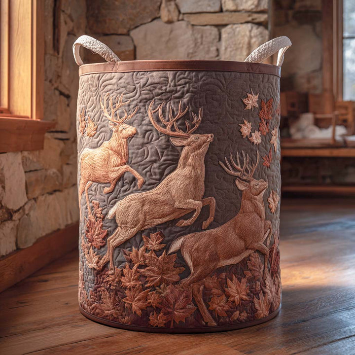 Deer-Patterned Upholstered Laundry Basket