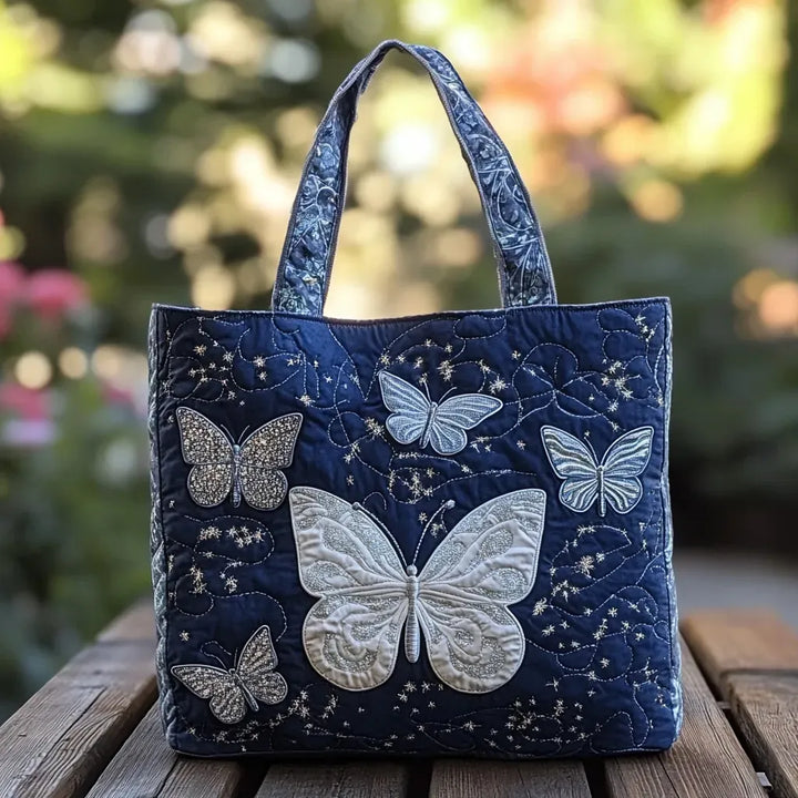 Handcrafted Silver Butterfly Tote Bag