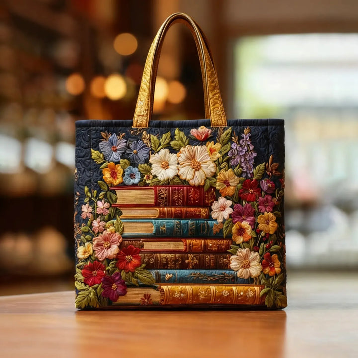 Handcrafted Floral Print Bag with Book Motif