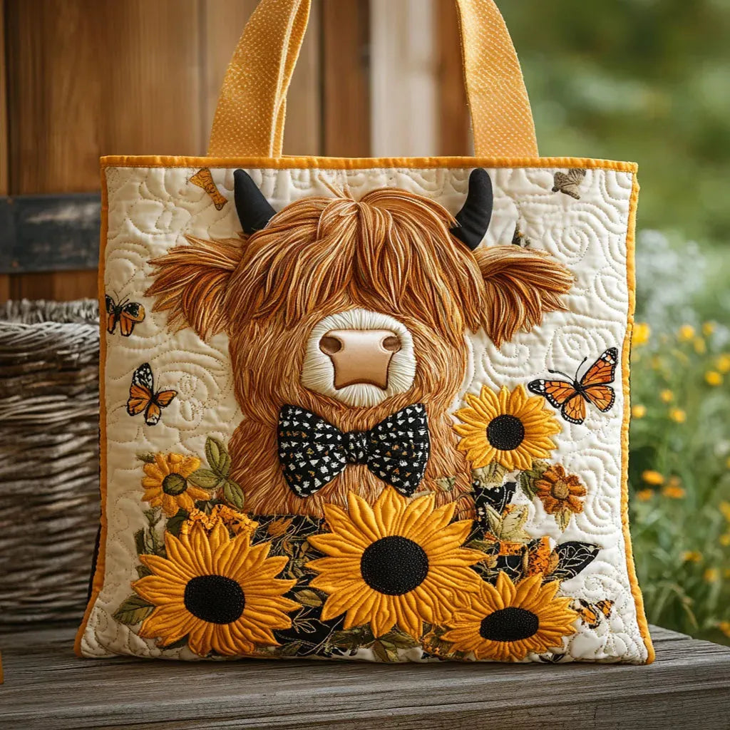 Highland Cow Dressed Bag with Sunflower Design