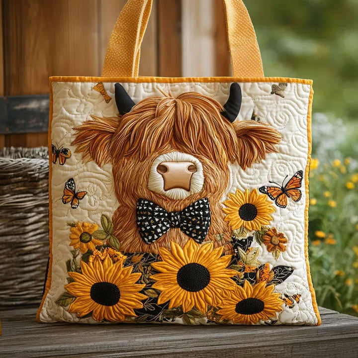 Highland Cow Dressed Bag adorned with Sunflowers
