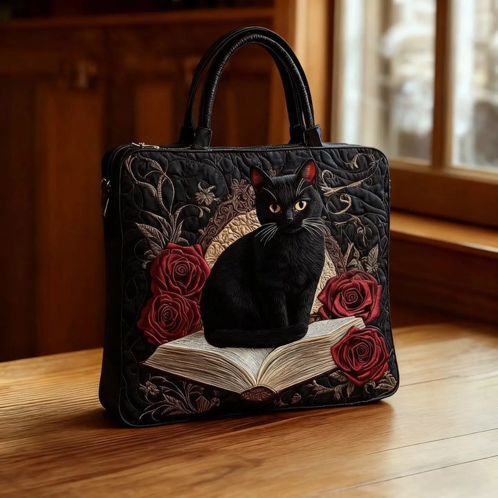 Handcrafted Quilted Bag featuring Black Cat Among Books