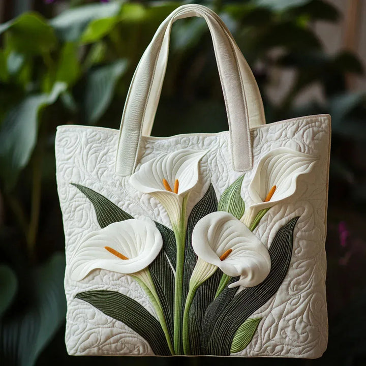 Artisan Quilted Bag - White Calla Lily Design