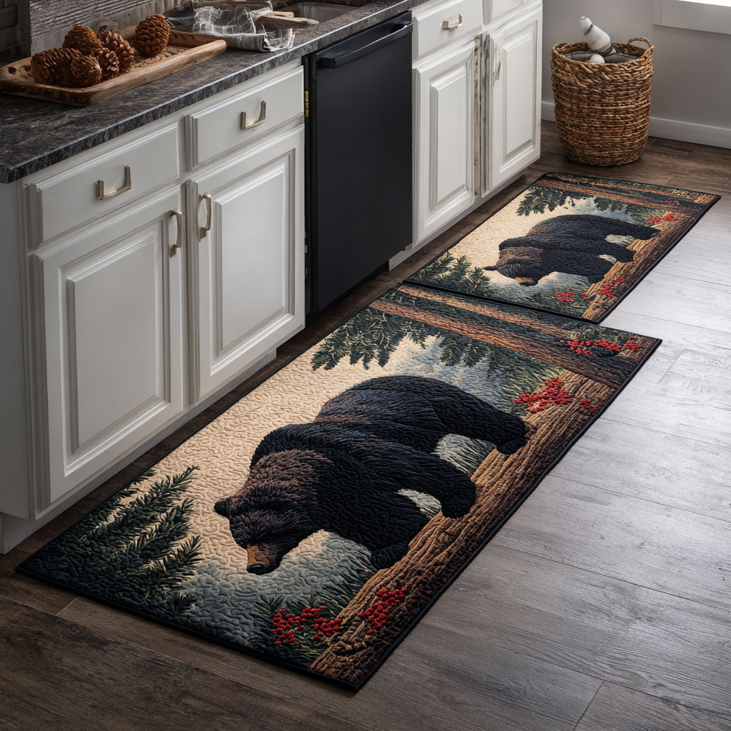 Puck Natural Kitchen Mat with Bear and Landscape Design