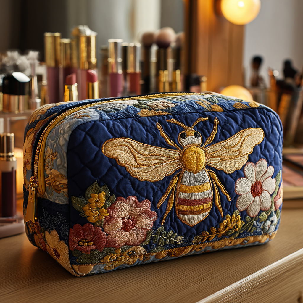 Janne - Floral and Bee Quilted Toiletry Bag