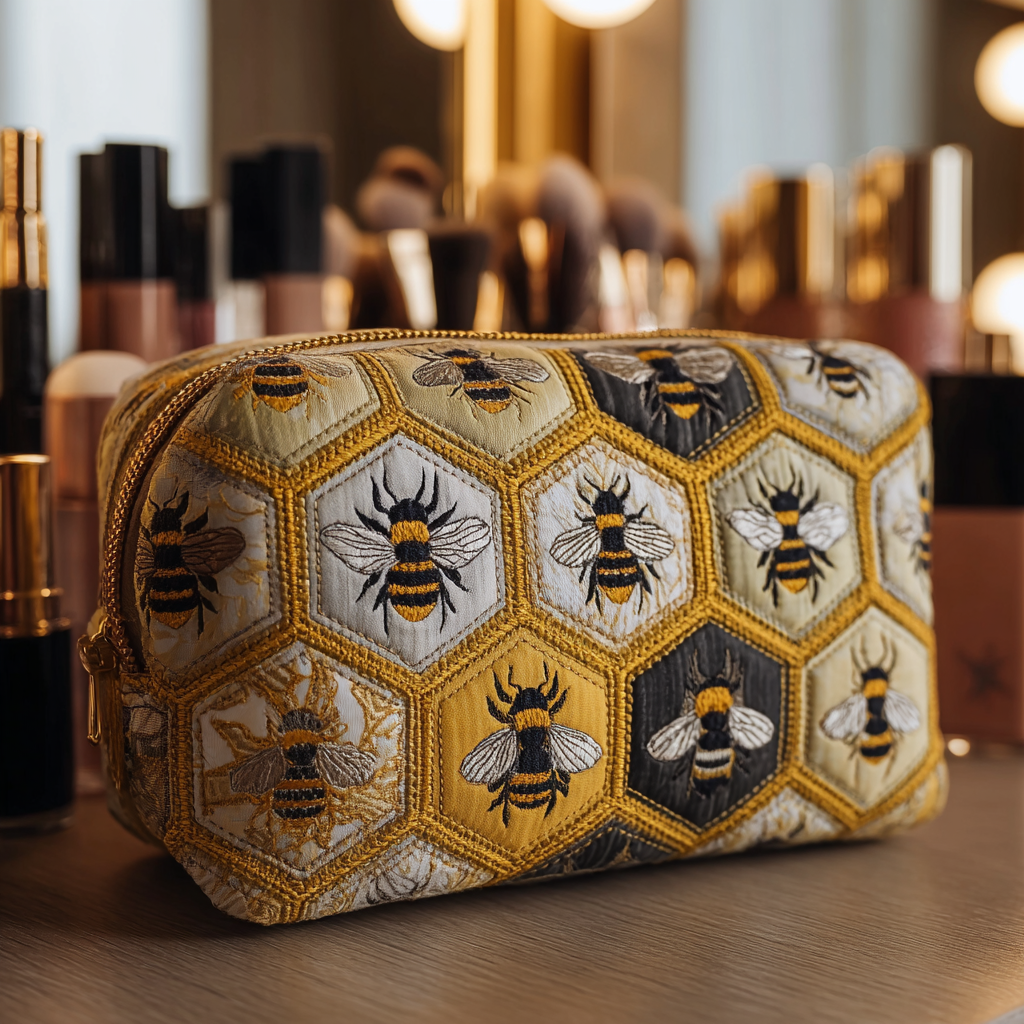 Roos - Quilted Toiletry Bag with Garden Bees Design