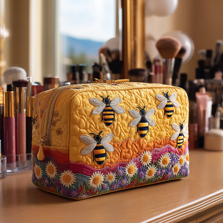 Hanne - Floral and Bee Quilted Toiletry Bag