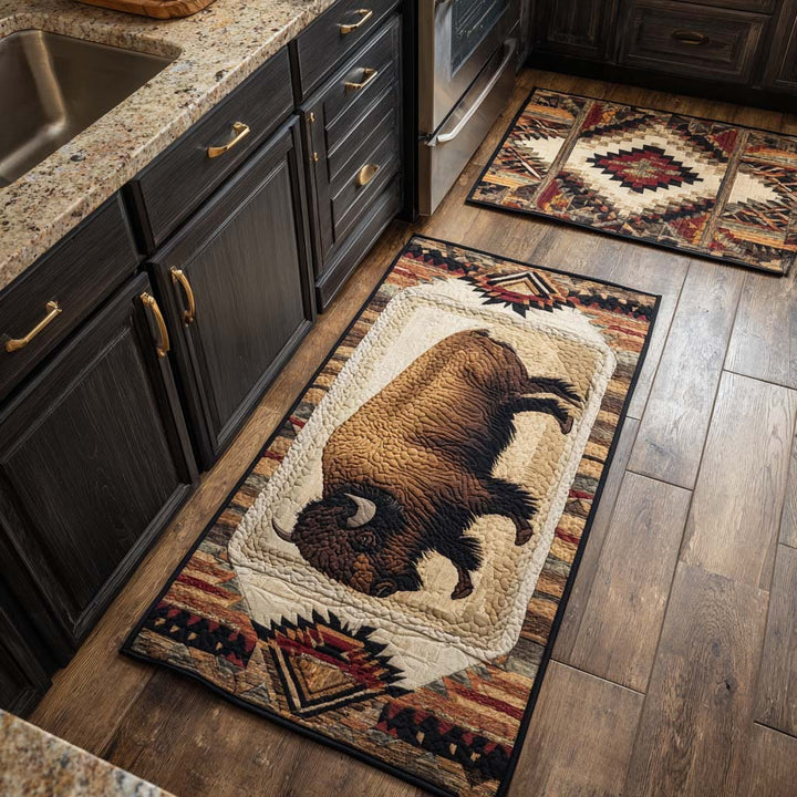 Natural Bison and Spirit Kitchen Mat - Flower Design