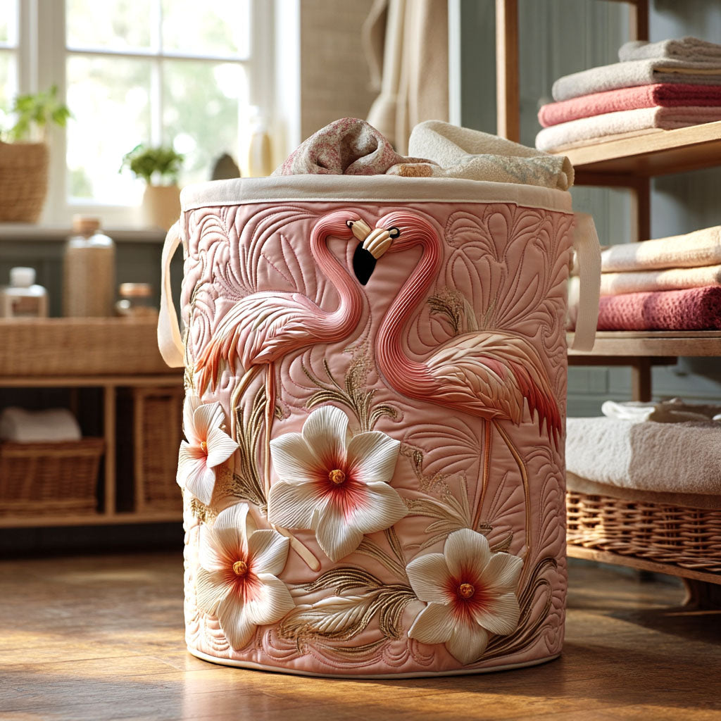 Floral Flamingo Upholstered Laundry Basket