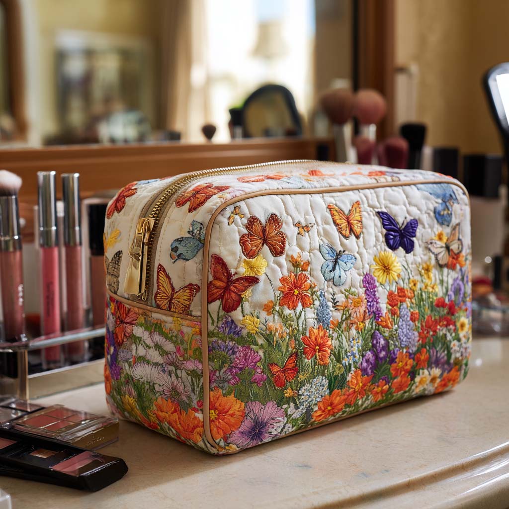 Femke - Floral Embroidered Quilted Toiletry Bag