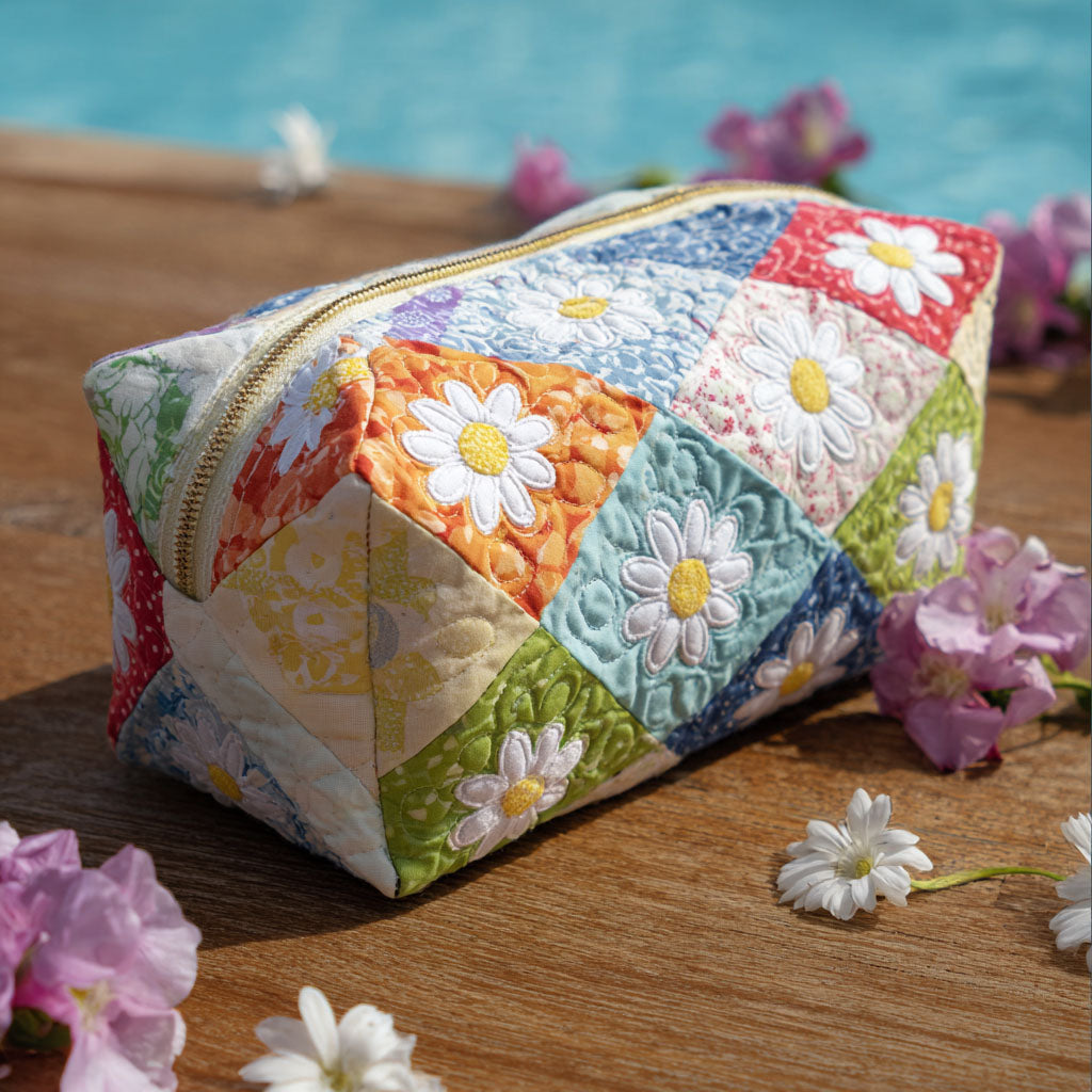 Nadia - Floral Embroidered Quilted Toiletry Bag