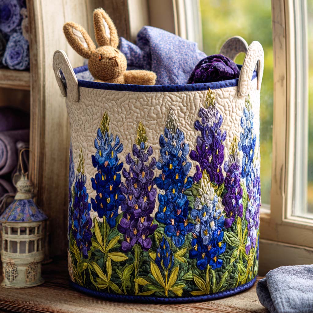 Blue Lupin Upholstered Laundry Basket