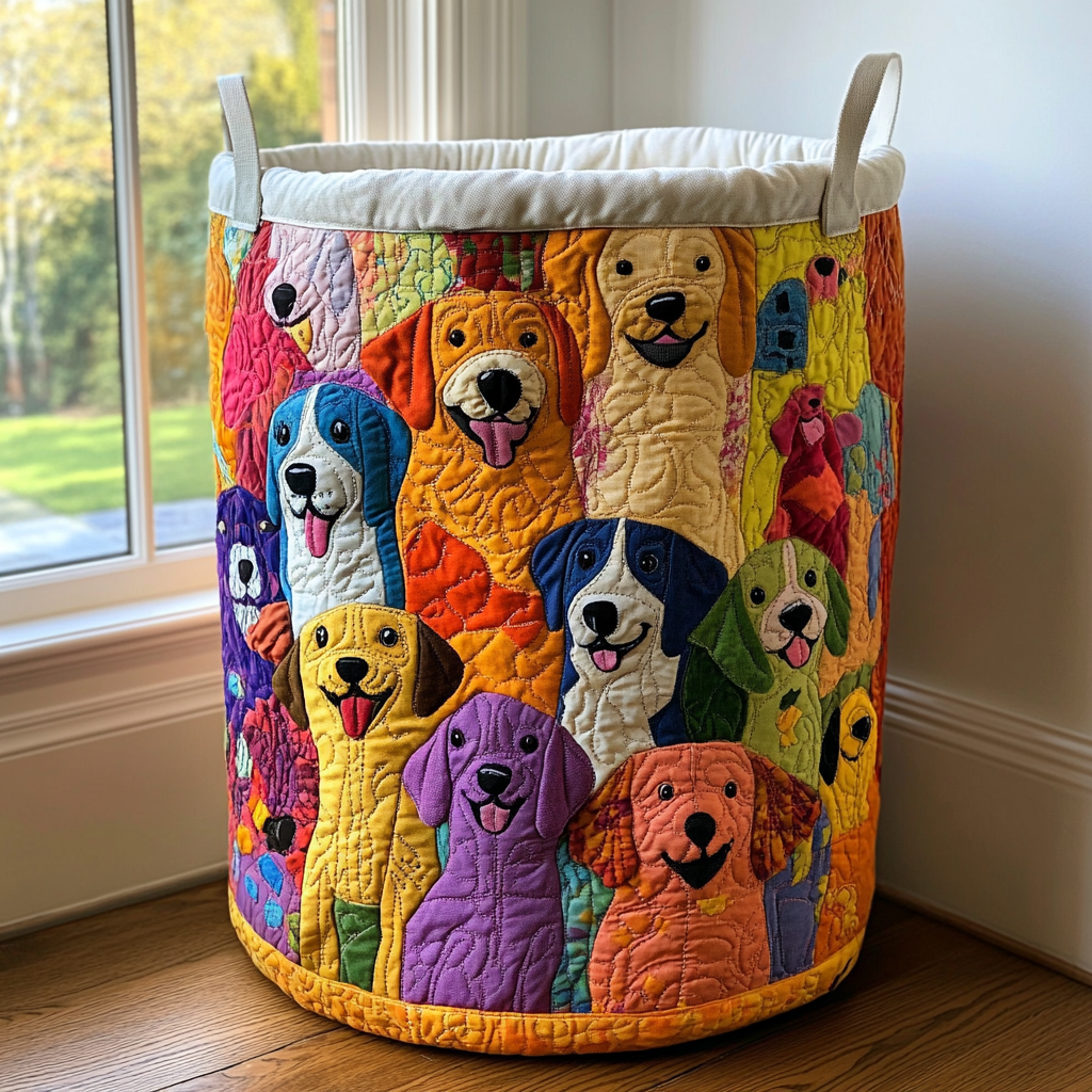 Radiant Dogs Upholstered Laundry Basket