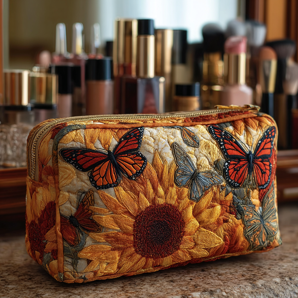 Nova - Blue Quilted Toiletry Bag with Elegant Pattern