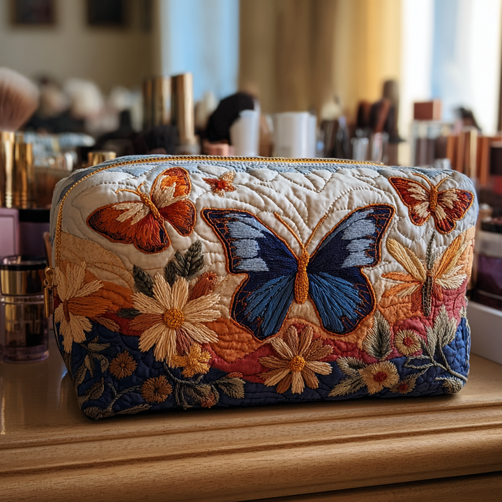 Loïs - Elegant Quilted Toiletry Bag with Butterfly Design