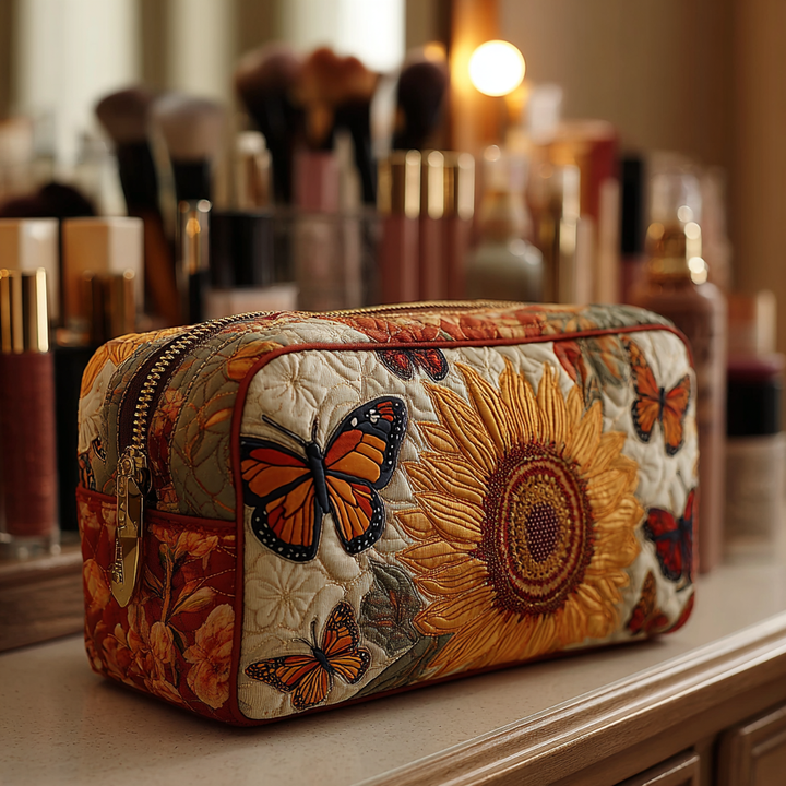 Lynn - Elegant Quilted Toiletry Bag with Butterfly Design
