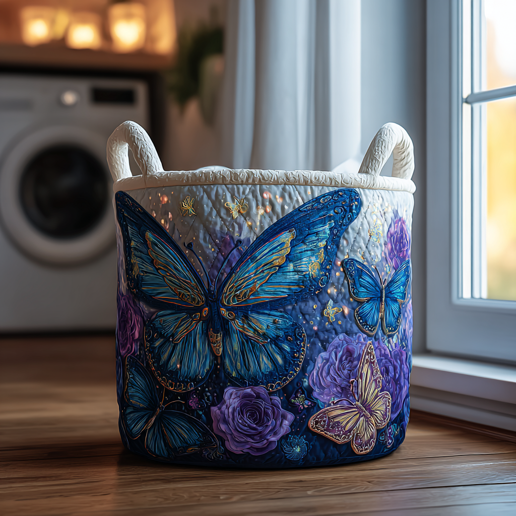 Butterfly-Patterned Upholstered Laundry Basket