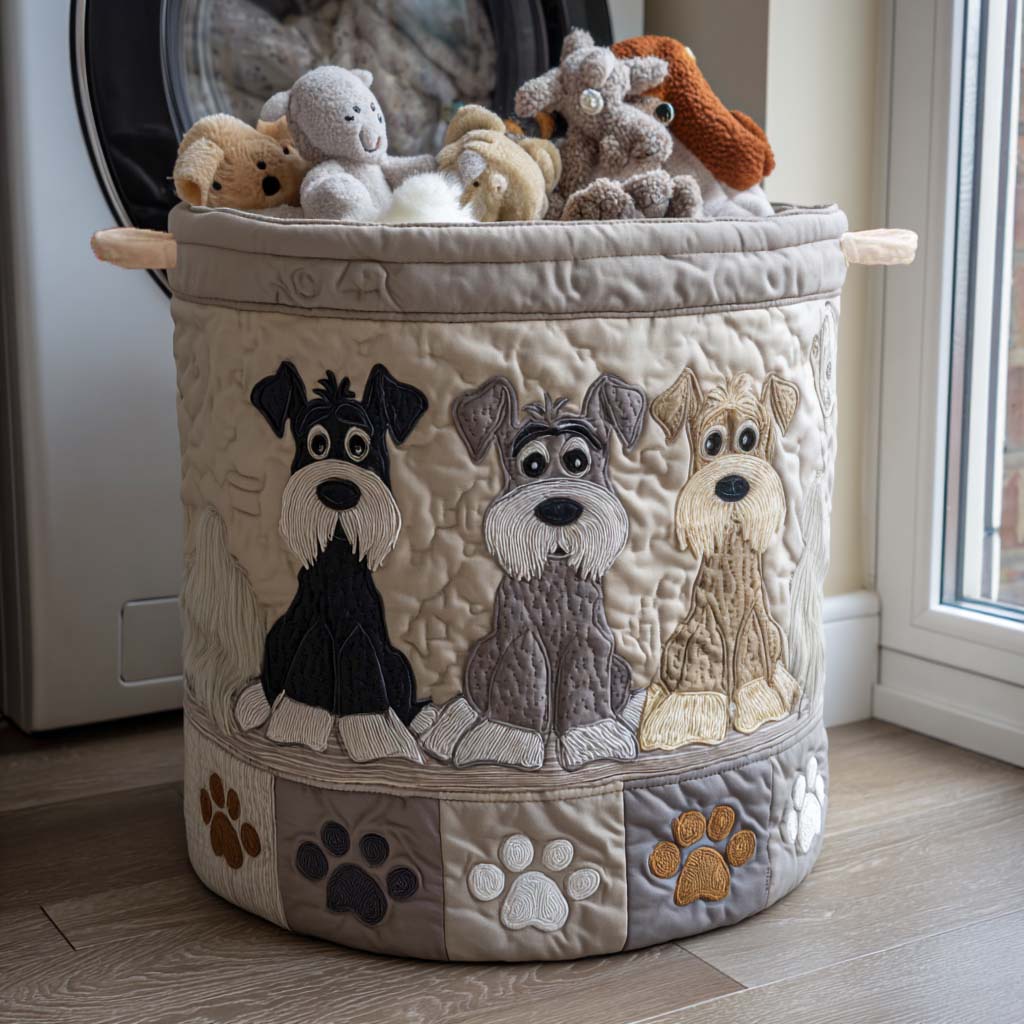 Illustrated Schnauzer Padded Laundry Basket