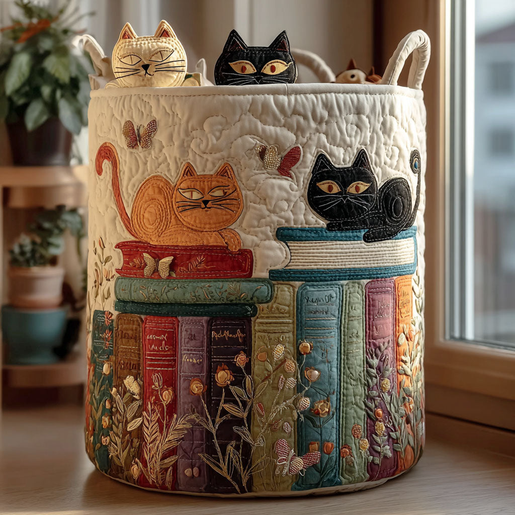 Cat-Themed Upholstered Laundry Basket