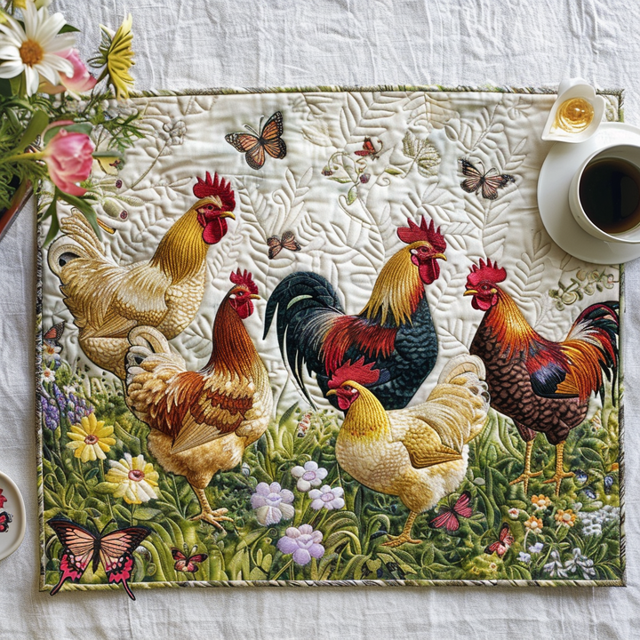 Fenna - Enchanting Quilted Placemat with Chickens and Floral Design
