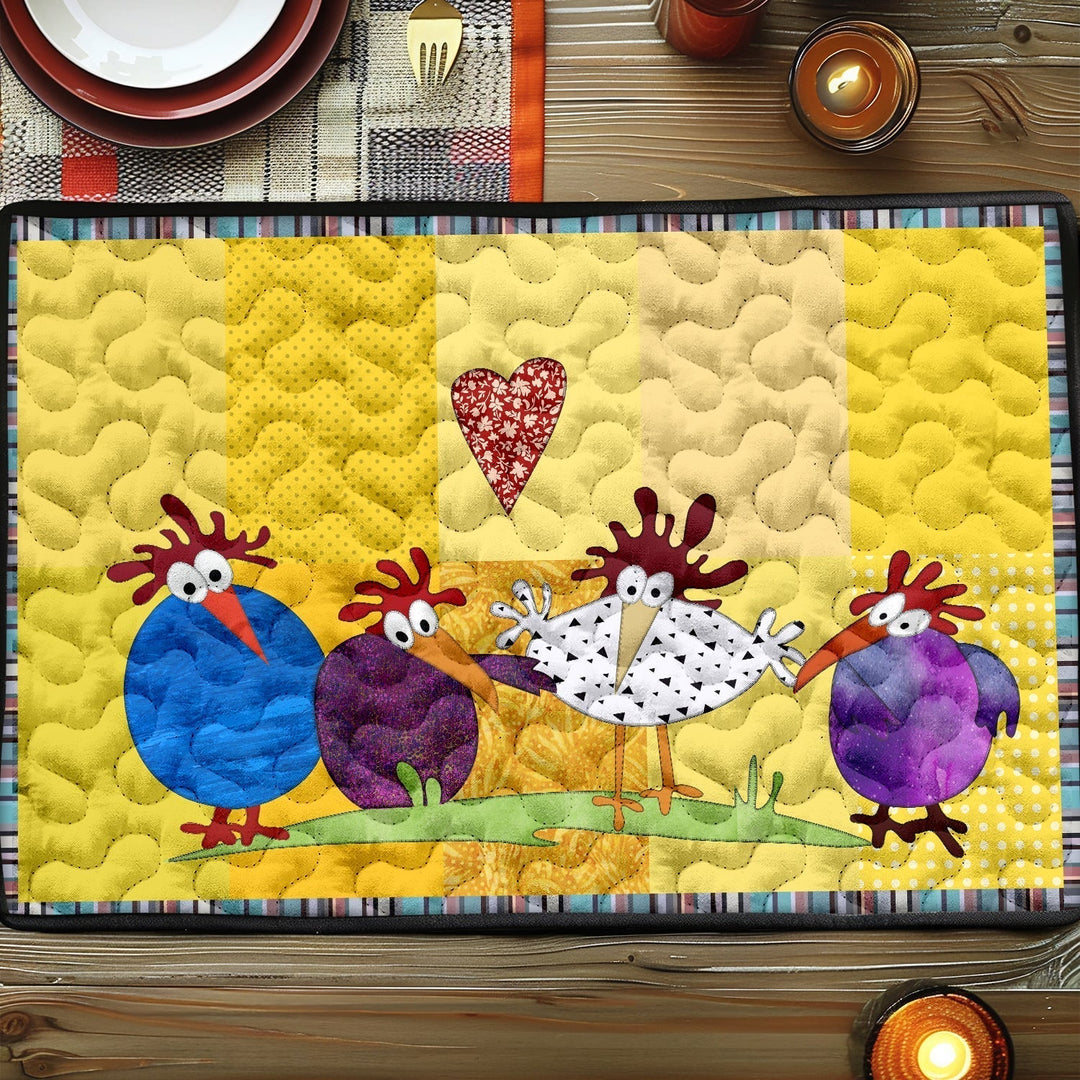 Eline - Chicken-Patterned Quilted Placemat