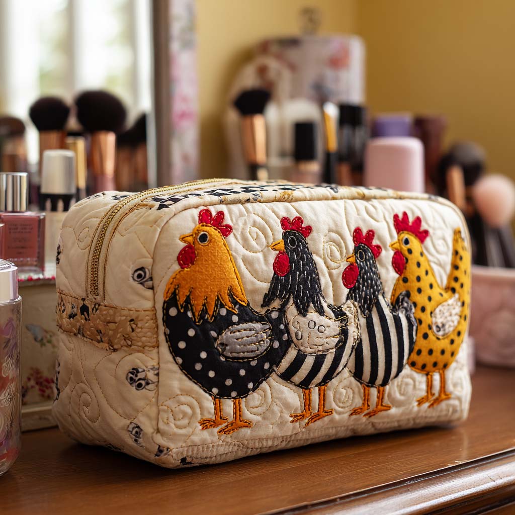 Ingrid - Adorable Quilted Chicken Toiletry Bag