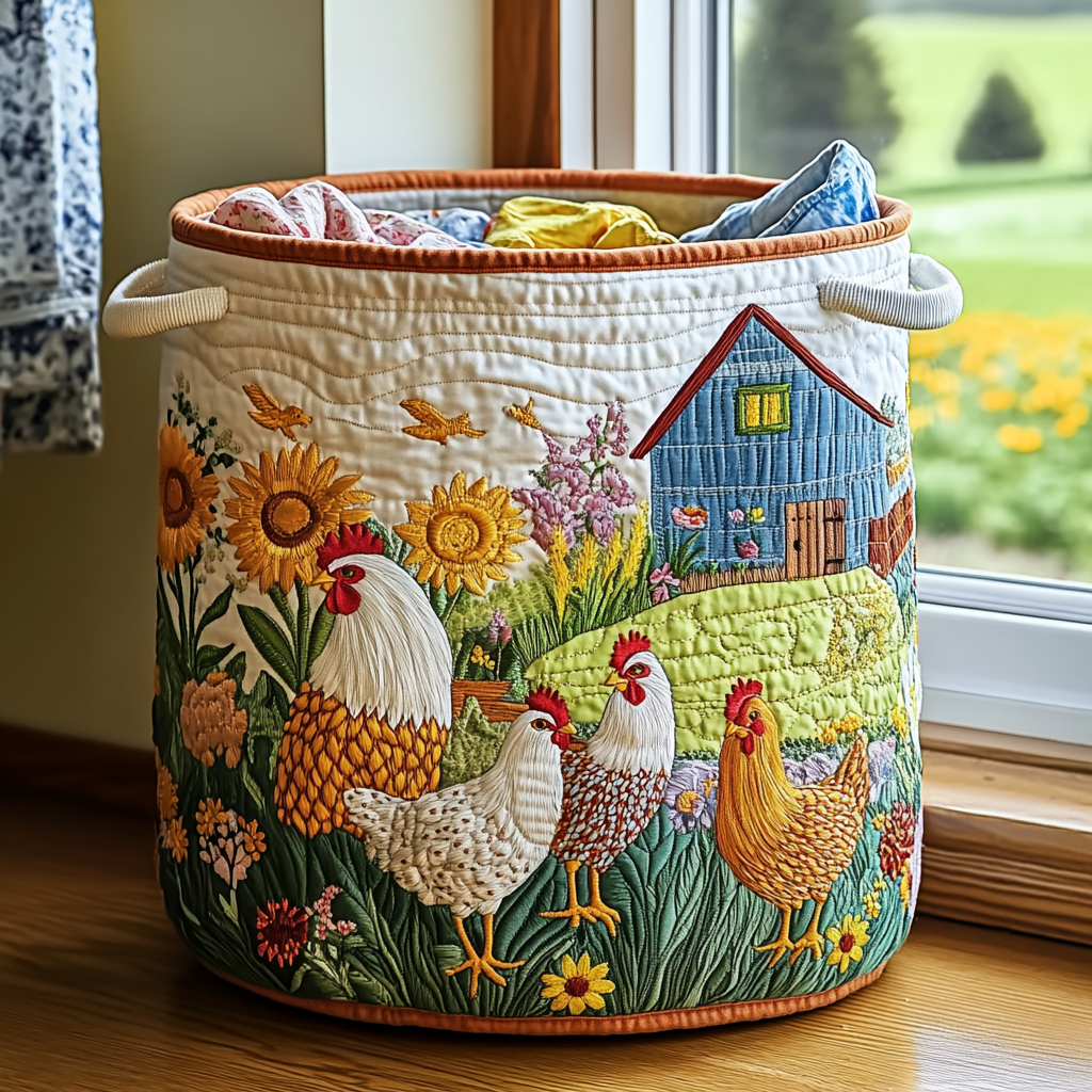Farmhouse-Style Upholstered Laundry Basket