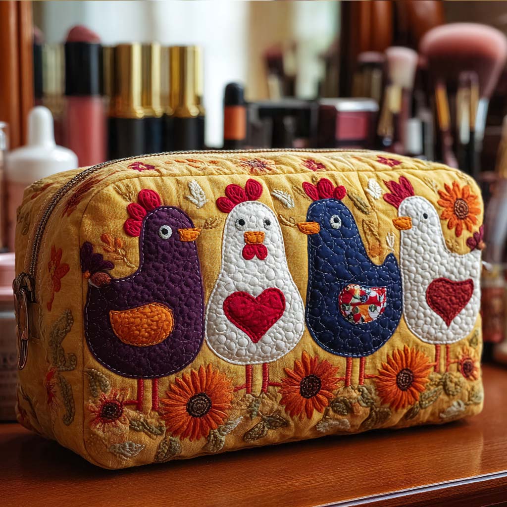 Saskia - Quilted Toiletry Bag with Chicken Feather Design