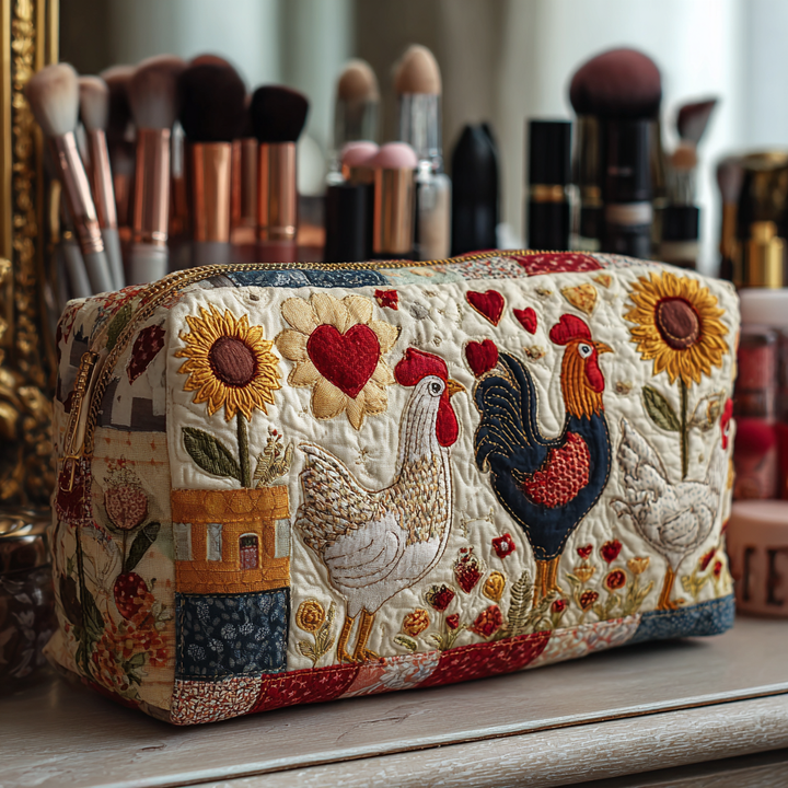 Steintje - Quilted Toiletry Bag Featuring Valley Chickens Design