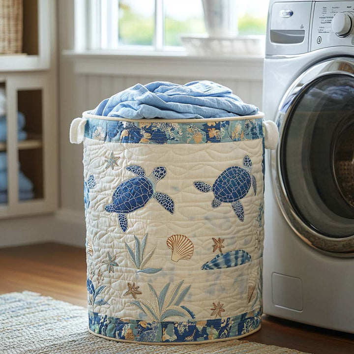 Sea Turtle Design Upholstered Laundry Basket