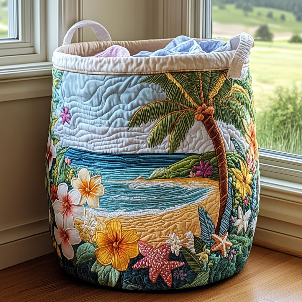 Coastal Charm Upholstered Laundry Hamper