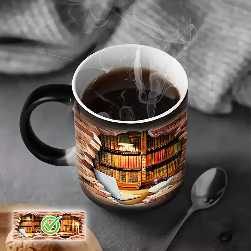 Enchanting Ceramic Mug with Thermal Library Design