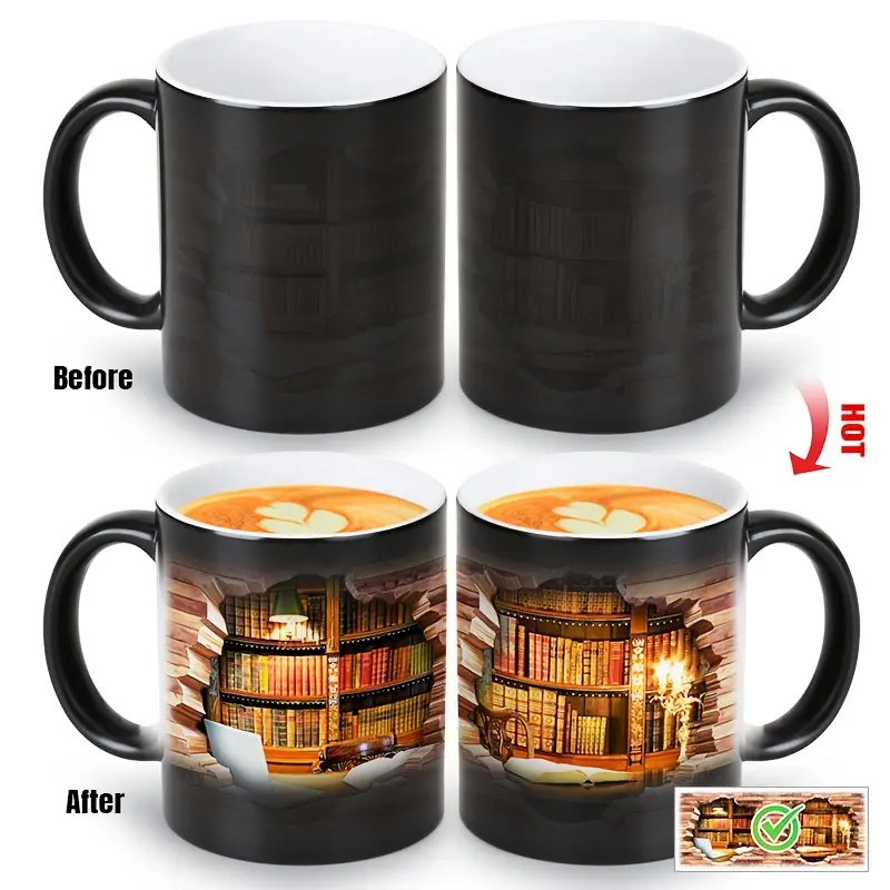 Enchanting Ceramic Mug with Thermal Library Design