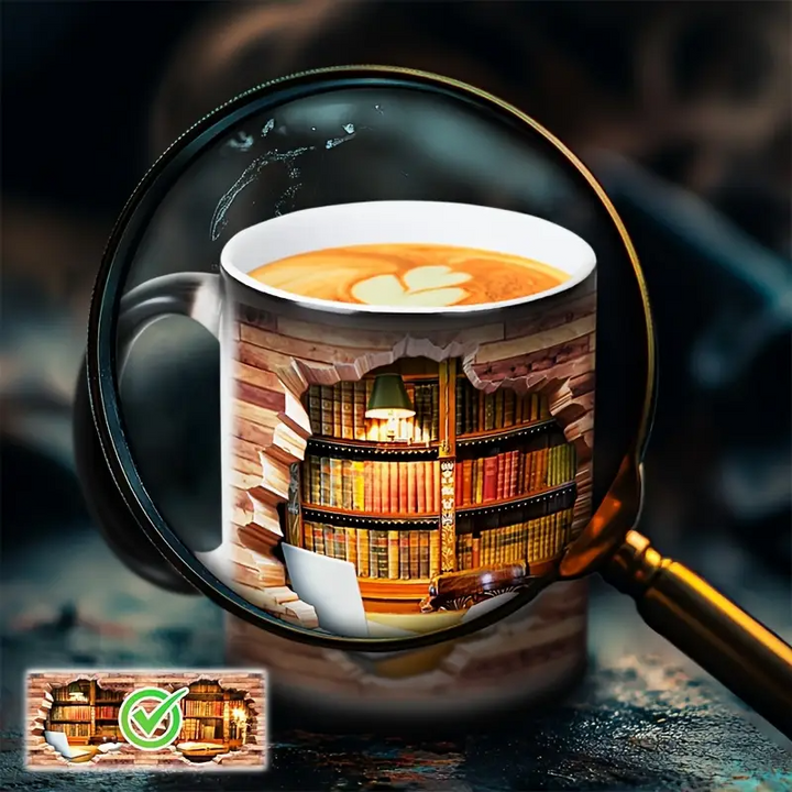 Enchanting Ceramic Mug with Thermal Library Design