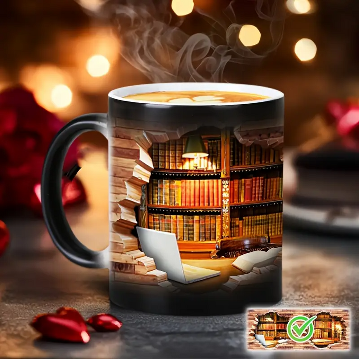 Enchanting Ceramic Mug with Thermal Library Design