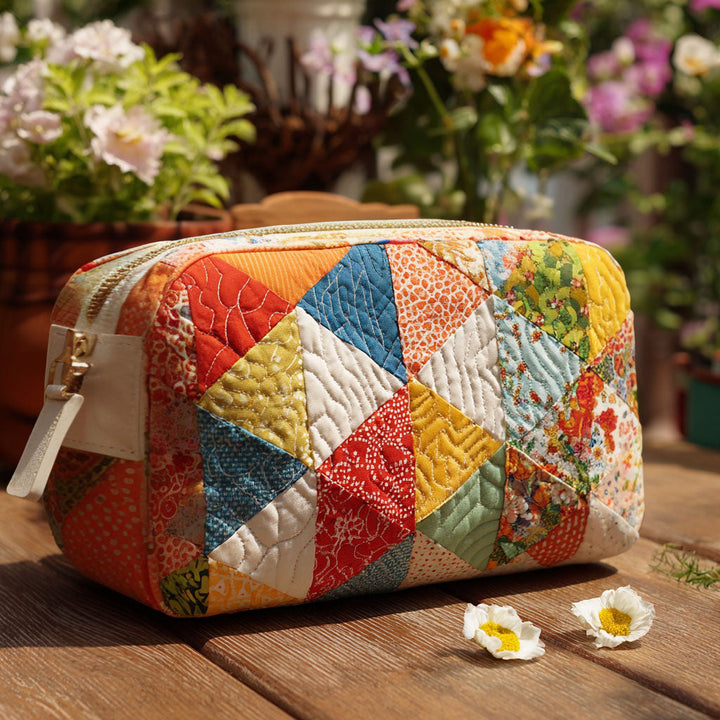 Klazina - Retro Print Quilted Toiletry Bag in Vibrant Colors