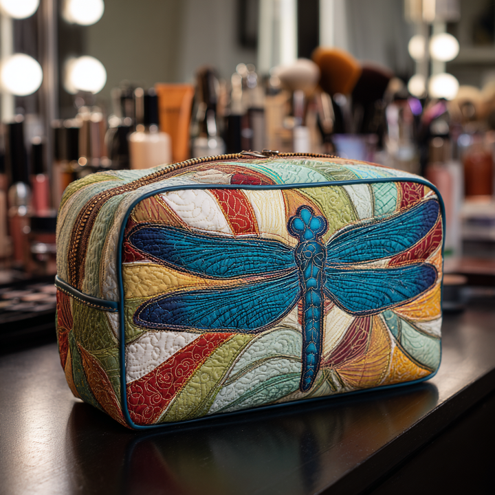 Margaretha - Dragonfly-Patterned Quilted Toiletry Bag