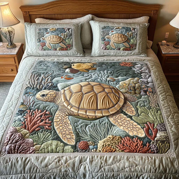 Sea Turtle 3-Piece Stitched Duvet Cover Set