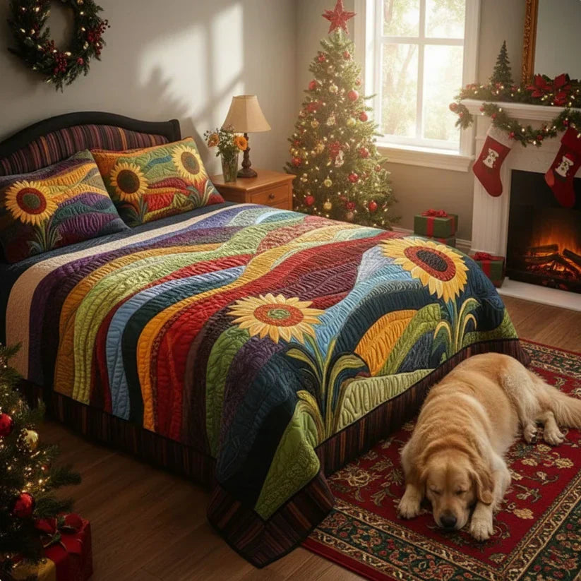 Sunflower Field 3-Piece Quilted Bedding Set